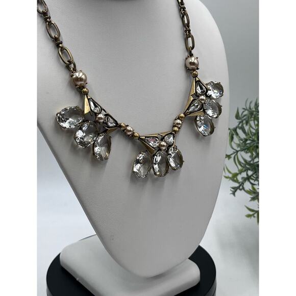 J. Crew Gold Tone Large Faceted Clear Oval Rhinestone Statement Necklace - Picture 5 of 16